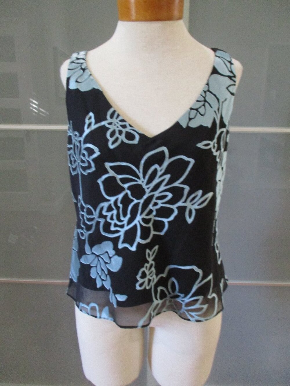 Alex Evenings Floral Print V-Neck Chiffon Overlay Tank Top